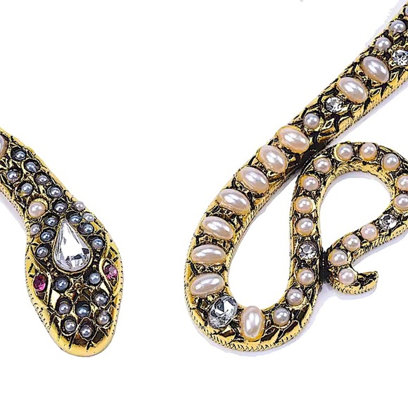 Vintage Pearl Snake Moissanita Stone Necklace Choker Viper Animal Jewelry - Picture 3 of 5